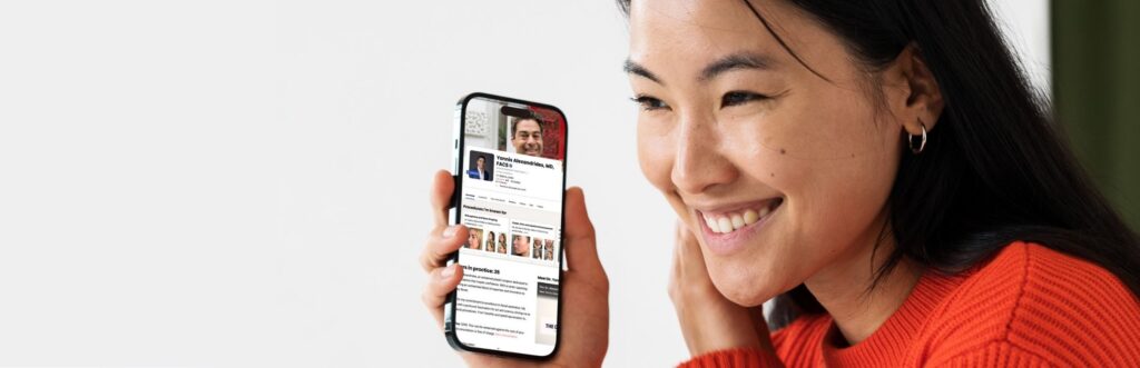 Woman displaying mobile application