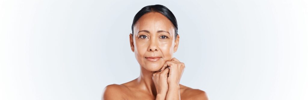 Mature woman with smooth complexion and lifted look