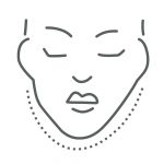 simple line drawing of a woman's face with dashed lines indicating the jaw