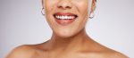 Face zoom of happy girl with teeth whitening