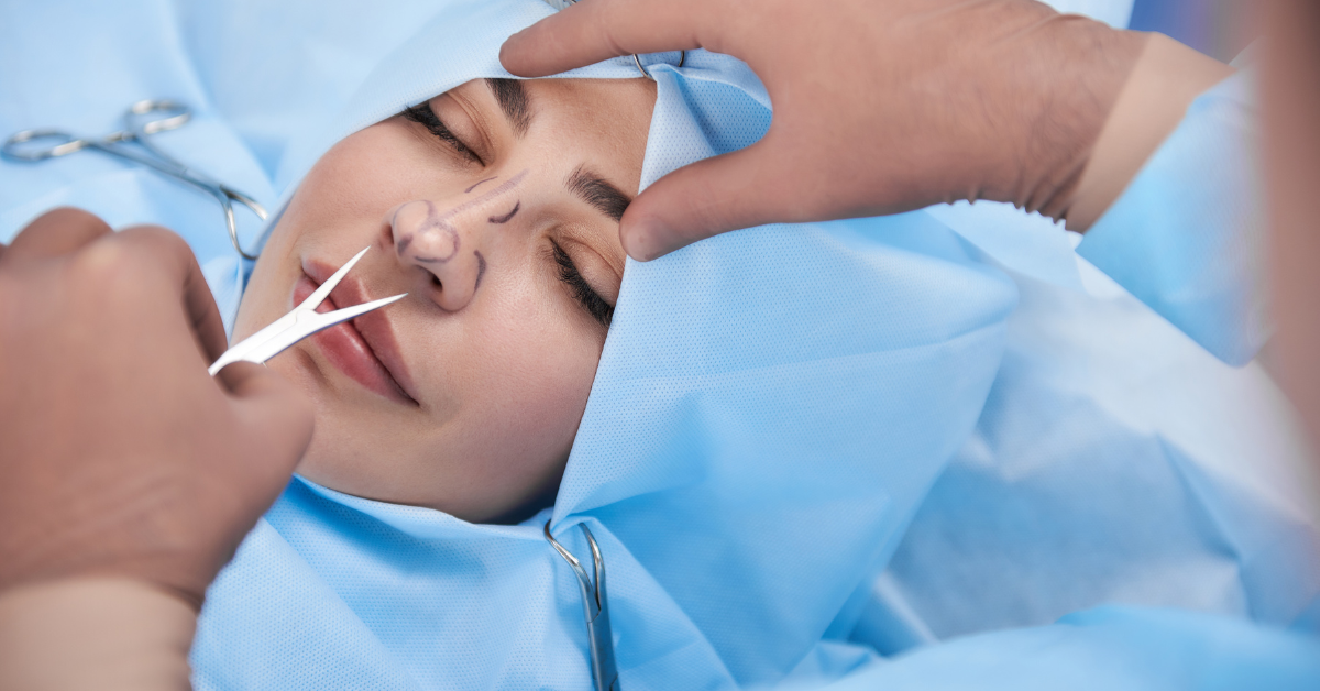 image of a woman getting ready to undergo a rhinoplasty (nose job) surgical procedure