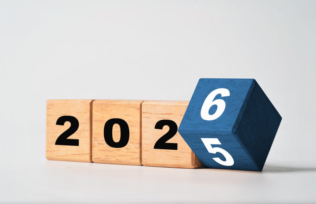 Wooden blocks changing to 2026