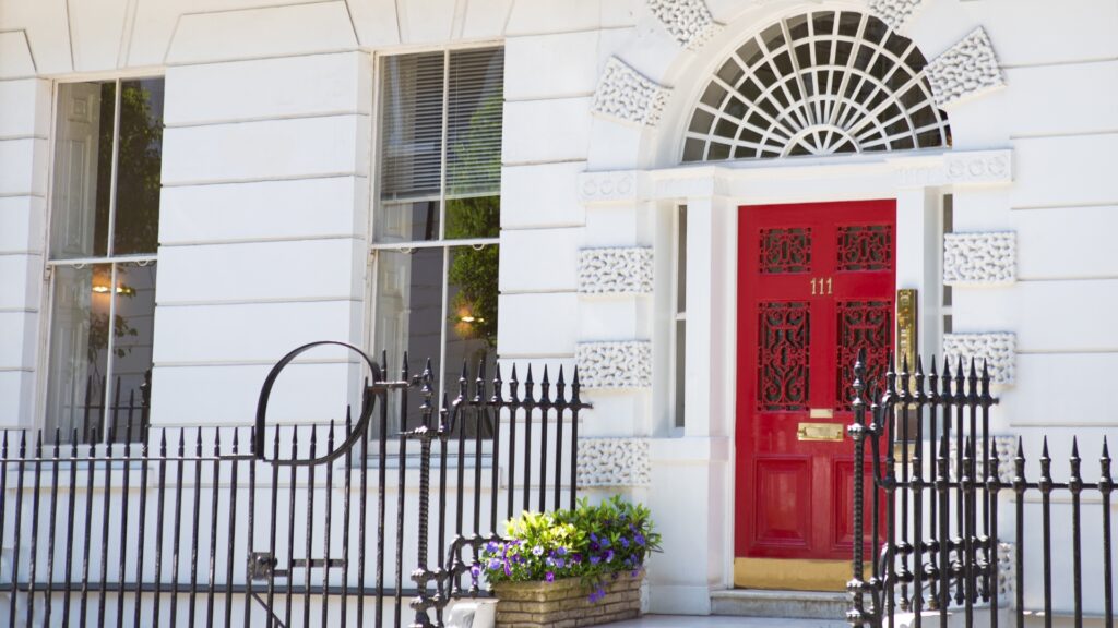 Red entrance of 111 Harley Street