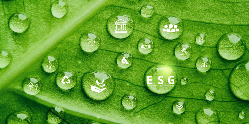 ESG symbols on green leaf