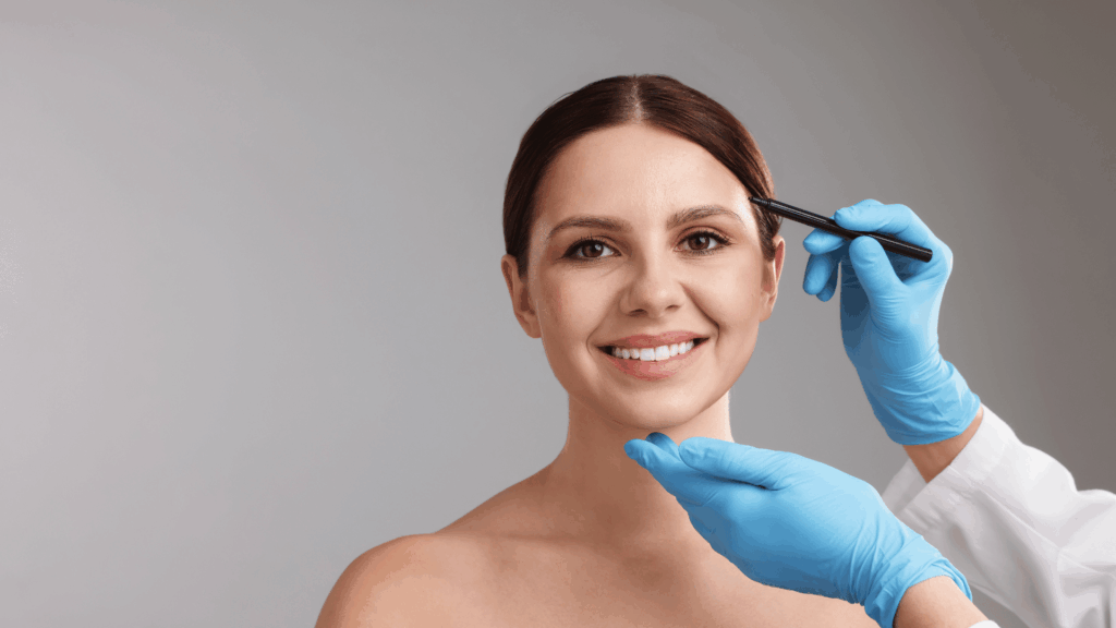 Woman undergoing facial treatment planning consultation